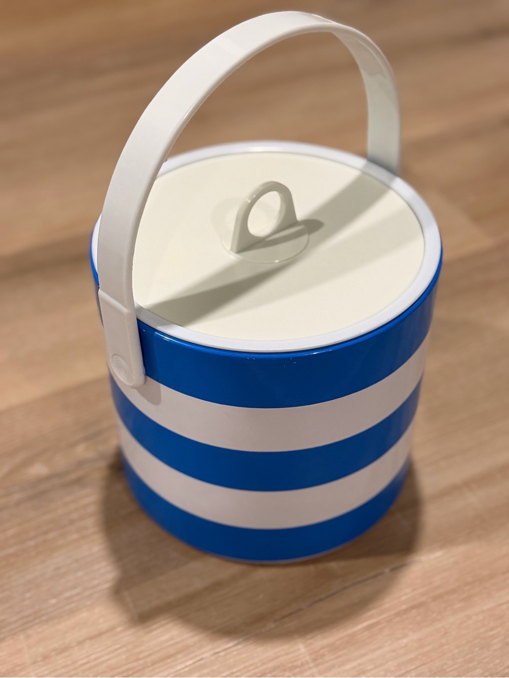 Blue and White Striped Insulated Ice Bucket with Handle